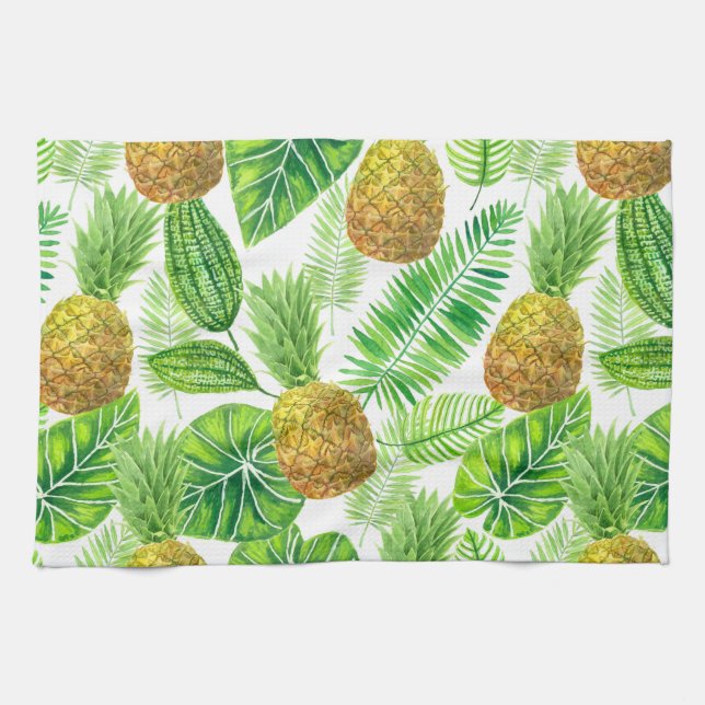 Pineapples and tropical leaves tea towel (Horizontal)