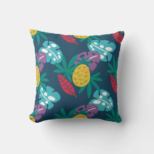 pineapples blue tropical modern leaves cushion