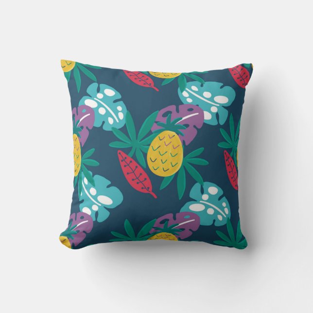 pineapples blue tropical modern leaves cushion (Front)