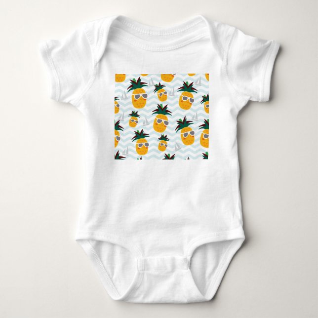 Pineapples, boat: cute ocean pattern. baby bodysuit (Front)