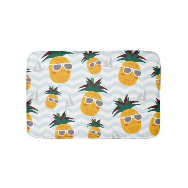Pineapples, boat: cute ocean pattern. bath mat (Front)