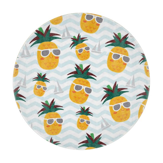 Pineapples, boat: cute ocean pattern. cutting board (Front)