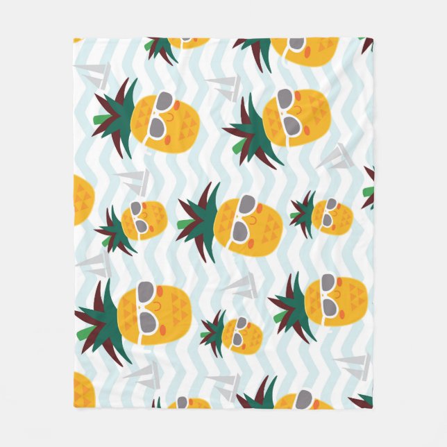 Pineapples, boat: cute ocean pattern. fleece blanket (Front)