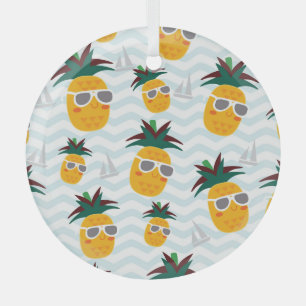 Pineapples, boat: cute ocean pattern. glass tree decoration