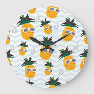Pineapples, boat: cute ocean pattern. large clock