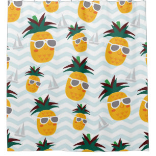 Pineapples, boat: cute ocean pattern. shower curtain