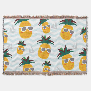 Pineapples, boat: cute ocean pattern. throw blanket