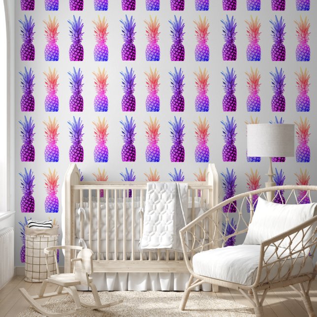 Pineapples Colourful Purple Pink Orange Tropical  Wallpaper (Kids)