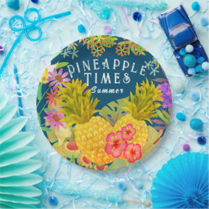 Pineapples Floral Turquoise Paper Plate