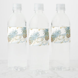 Pineapples Gold Glitter Sparkle Birthday Party Water Bottle Label