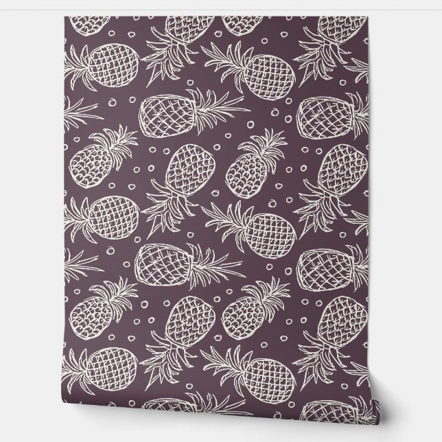 Pineapples In Purple Basil By Glidden Wallpaper (Unrolling)