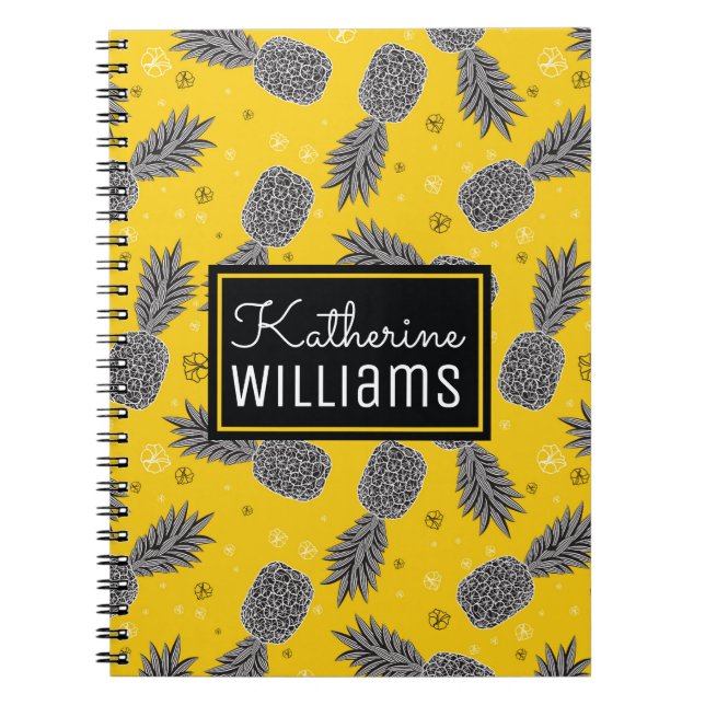 Pineapples On Gold | Add Your Name Notebook (Front)