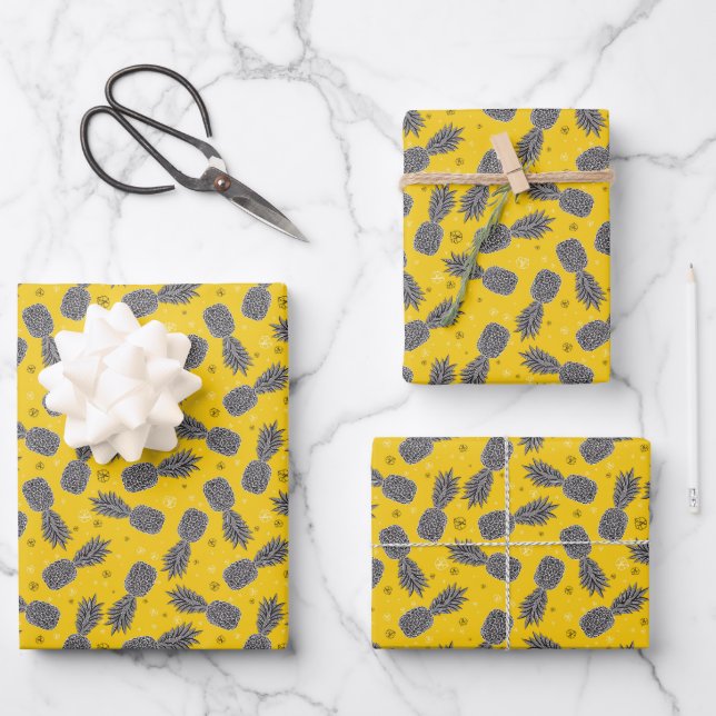 Pineapples On Gold Wrapping Paper Sheet (Front)