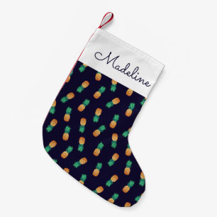 Pineapples On Navy Add Your Name Small Christmas Stocking