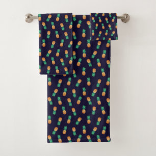 Pineapples On Navy Bath Towel Set