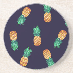 Pineapples On Navy Coaster
