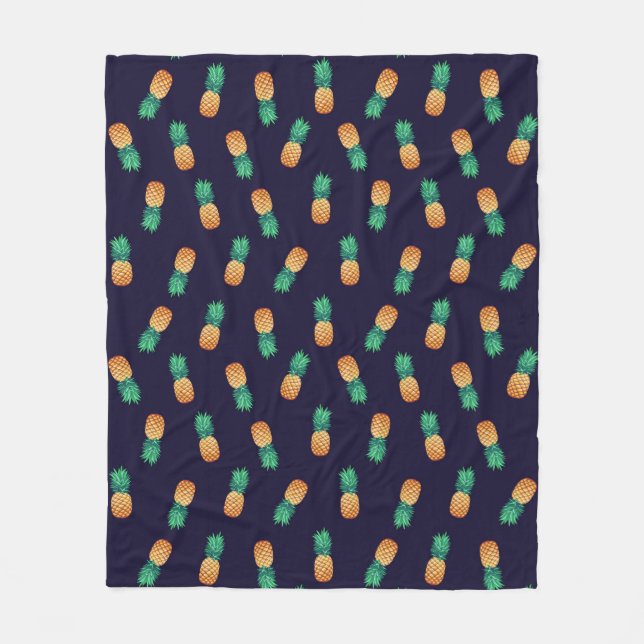 Pineapples On Navy Fleece Blanket (Front)