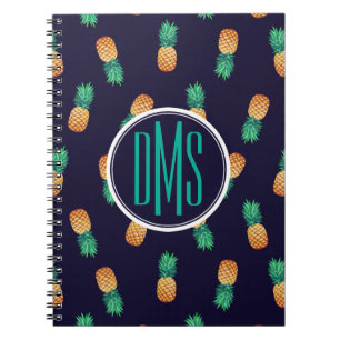 Pineapples On Navy Monogram Notebook