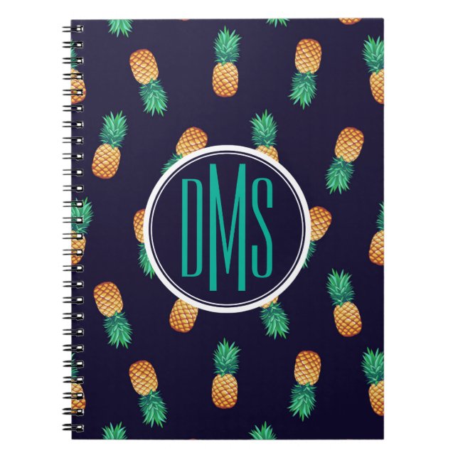 Pineapples On Navy | Monogram Notebook (Front)