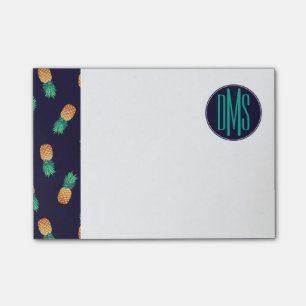 Pineapples On Navy Monogram Post-it Notes