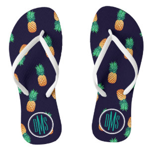 Pineapples On Navy   Monogram Thongs