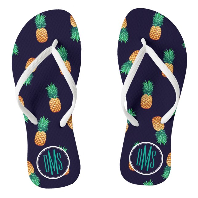 Pineapples On Navy | Monogram Thongs (Footbed)