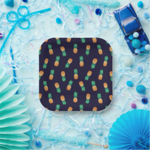 Pineapples On Navy Paper Plate