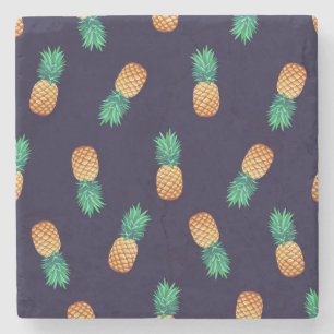 Pineapples On Navy Stone Coaster