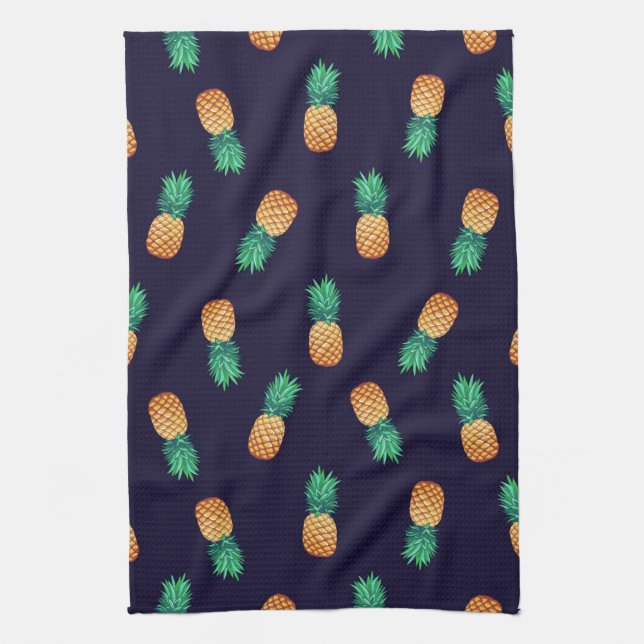 Pineapples On Navy Tea Towel (Vertical)