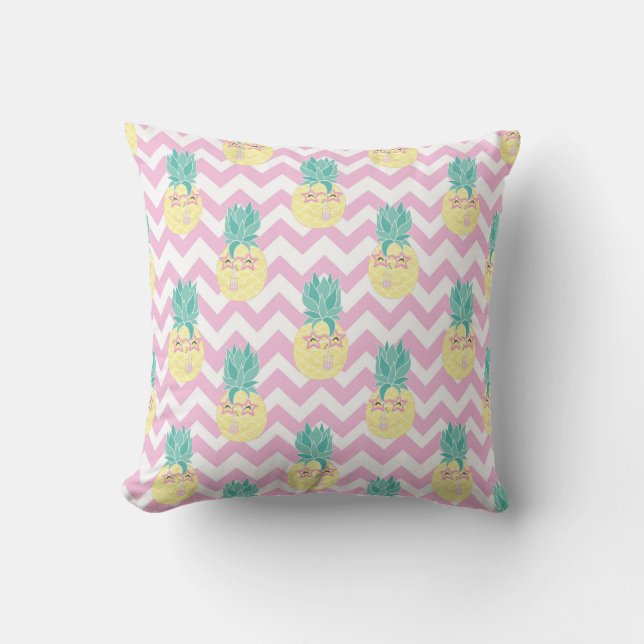 Pineapples on Pink Chevron  Cushion (Front)