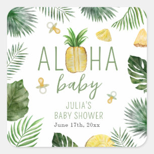 Pineapples & Pacifiers Aloha Baby Shower Green Square Sticker