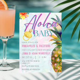 Pineapples & Pacifiers Girl Aloha Luau Baby Shower Invitation