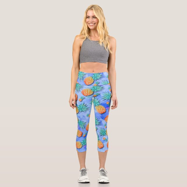 Pineapples. Paint. Party. Capri Leggings (Front)