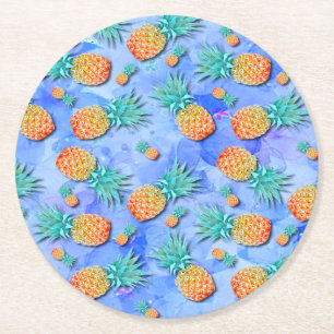 Pineapples. Paint. Party. Round Paper Coaster