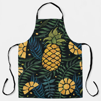 Pineapples, palm leaves: tropical pattern. apron