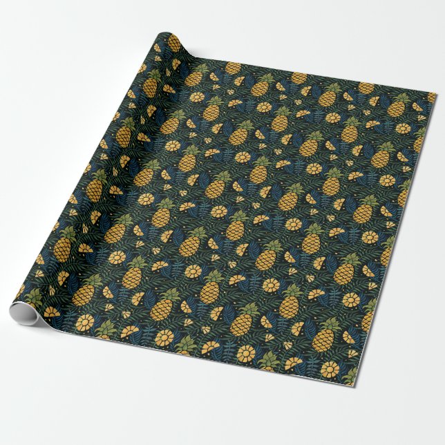 Pineapples, palm leaves: tropical pattern. wrapping paper (Unrolled)
