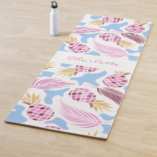 Pineapples pink blue tropical pattern name yoga mat