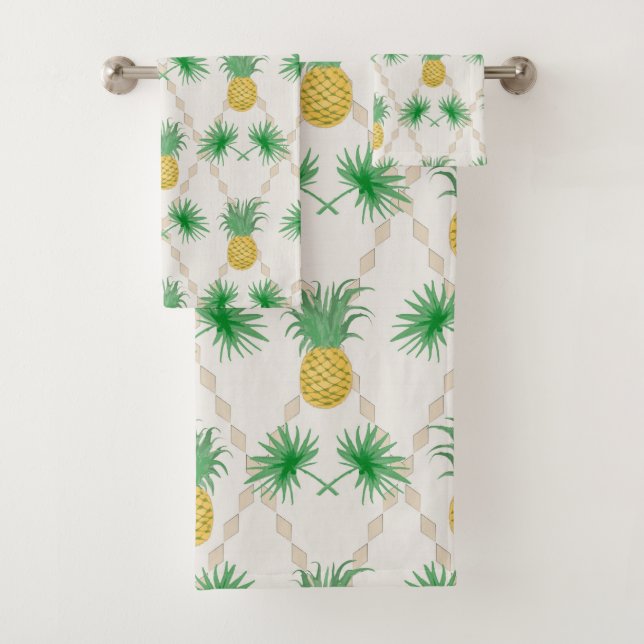Pineapples, retro bath towel set (Insitu)