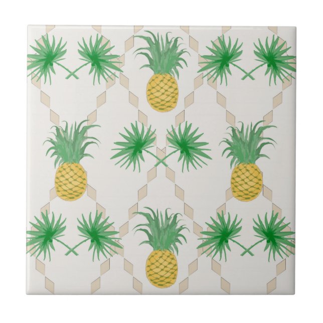 Pineapples, retro ceramic tile (Front)