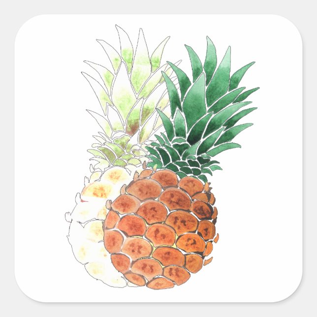 Pineapples, sweet couple, square sticker (Front)