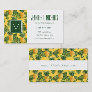 Pineapples & Tropical Leaves On Gold Business Card