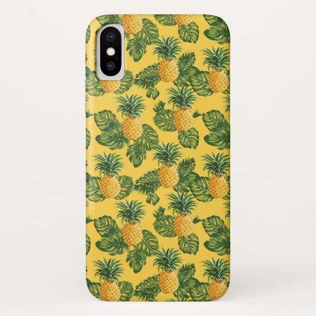 Pineapples & Tropical Leaves On Gold Case-Mate iPhone Case (Back)