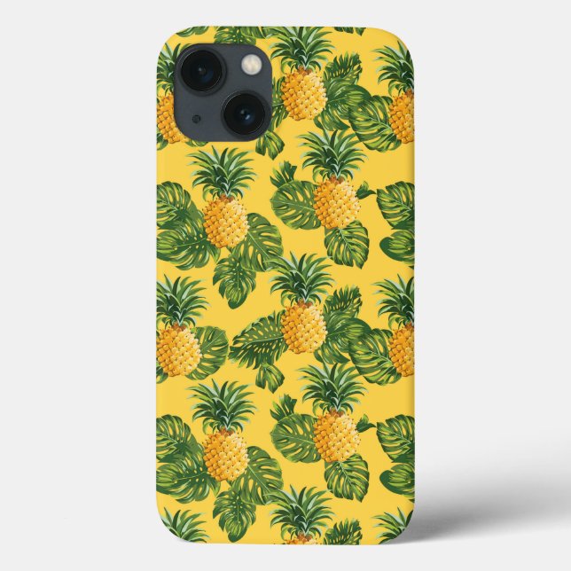 Pineapples & Tropical Leaves On Gold Case-Mate iPhone Case (Back)