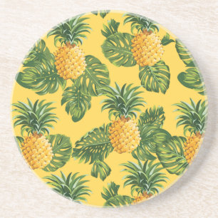 Pineapples & Tropical Leaves On Gold Coaster