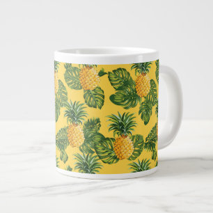 Pineapples & Tropical Leaves On Gold Large Coffee Mug