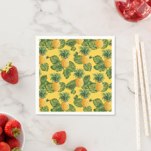 Pineapples & Tropical Leaves On Gold Napkin