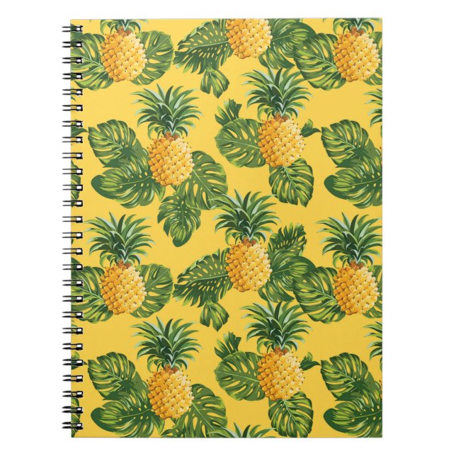 Pineapples & Tropical Leaves On Gold Notebook (Front)