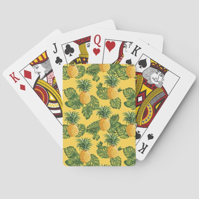 Pineapples & Tropical Leaves On Gold Playing Cards (Back)