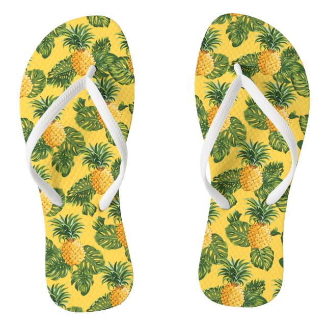 Pineapples & Tropical Leaves On Gold Thongs (Footbed)