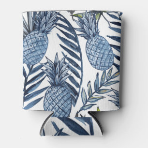 Pineapples Tropical Leaves Watercolor Pattern Can Cooler